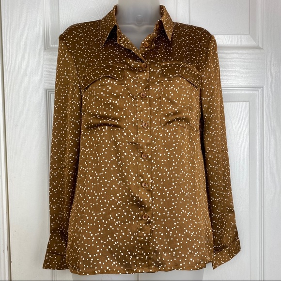 Nasty Gal brown white polka dot button blouse 6 - Picture 2 of 7